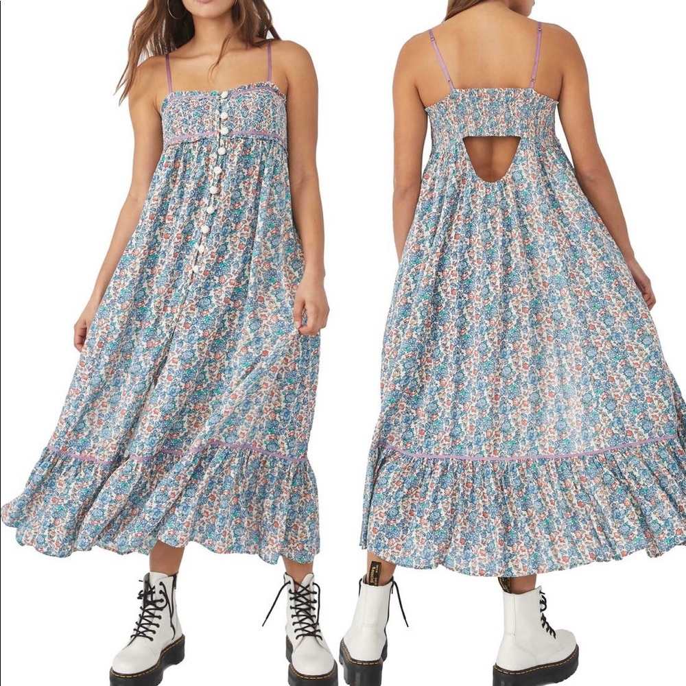Free People Molly Joe Floral Flowy Blossom Combo Midi Dress large